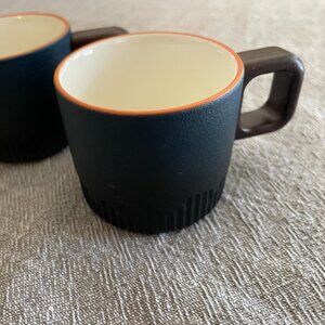 Set of 2 2 oz. Ceramic Navy Orange Rim Expresso Demitasse Cup Mugs